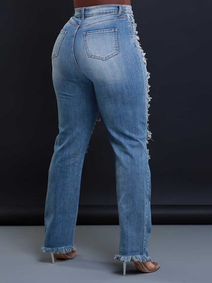 Distressed Asymmetrical Zip Jeans
