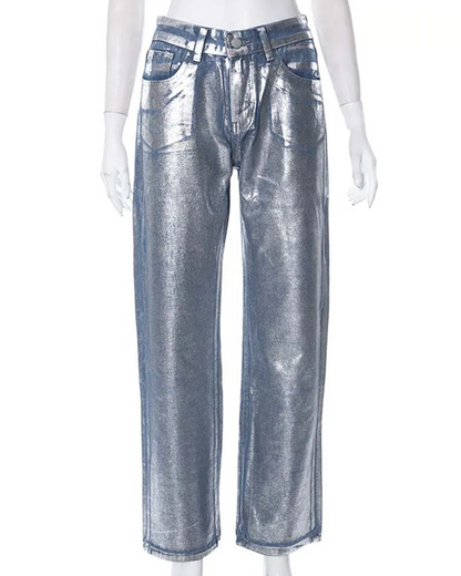 Loose Metal Jeans Women