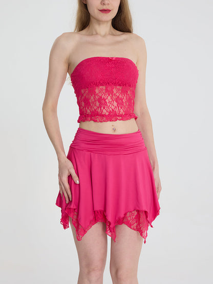 Lace Tube Top Layered Skirt Set