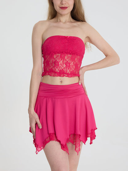Lace Tube Top Layered Skirt Set