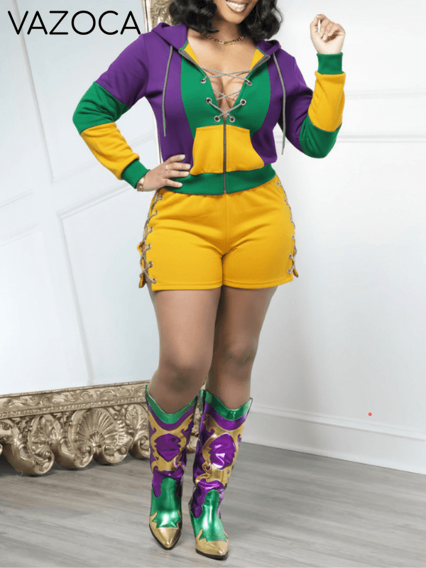 Lace-up Hoodie & Shorts Set