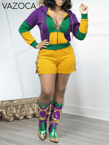 Lace-up Hoodie & Shorts Set