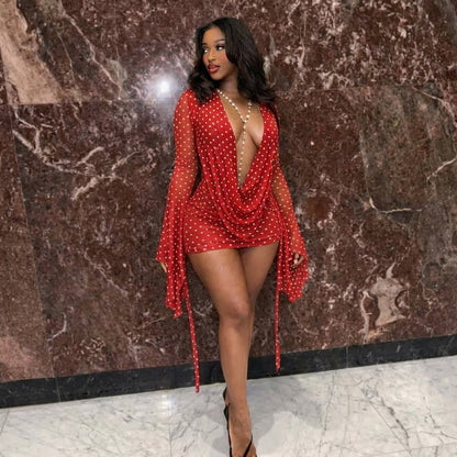 Polka Dot Bell Sleeve Mini Dress
