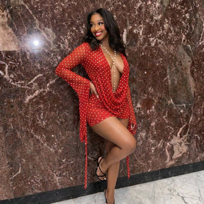 Polka Dot Bell Sleeve Mini Dress