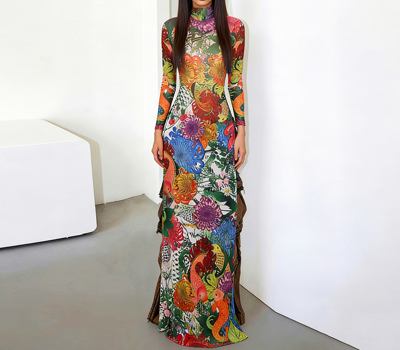 Printed Sleeveless Slit Tunic Top long sleeves Multicolor