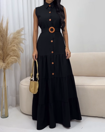 Polo Collar Buttoned Maxi Dress (Pre-sale)