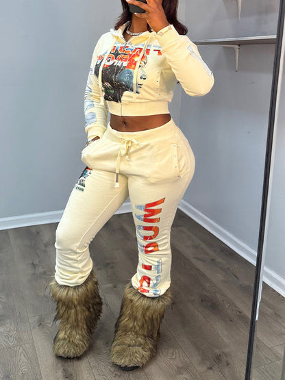 Printed Hoodie & Pants Set