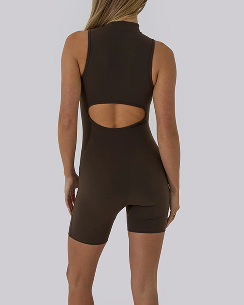 Sleeveless Zippered Seamless Jumpsuit Shorts (Pre-sale)