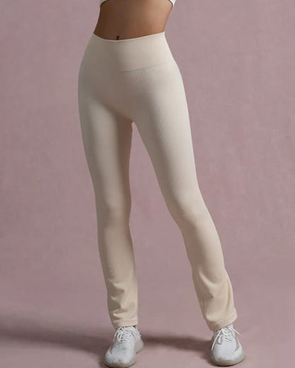 Knitted Ribbed Tummy Control Butt Lifting Straight Yoga Pants (Pre-sale) Beige