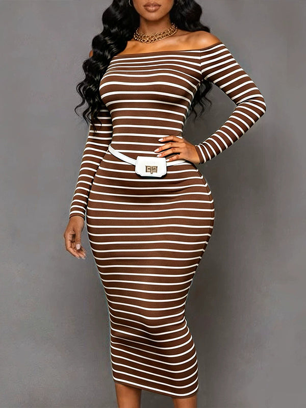 Stripe  Off-Shoulder Bodycon Dress