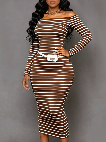 Stripe  Off-Shoulder Bodycon Dress