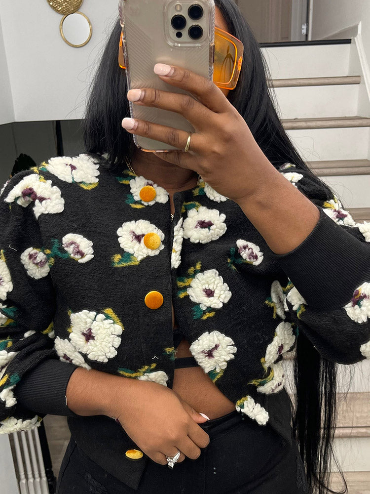 Flower Plush Button Coat