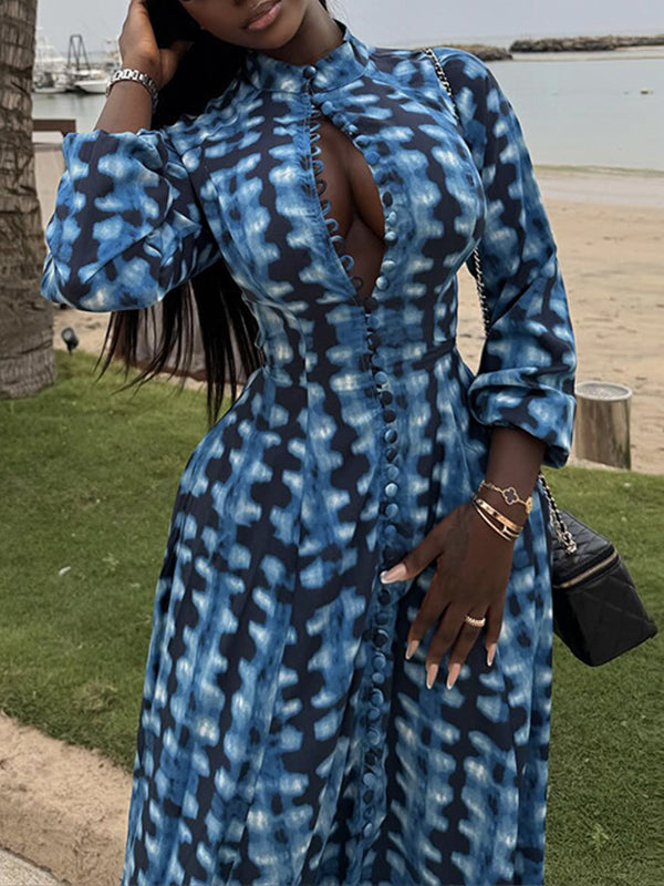 Plaid Print Cut‑Out Maxi Dress