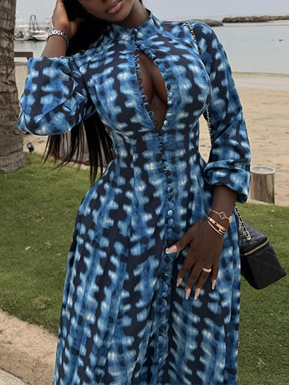 Plaid Print Cut‑Out Maxi Dress