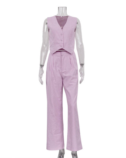 Cotton Casual Pants Set Pink