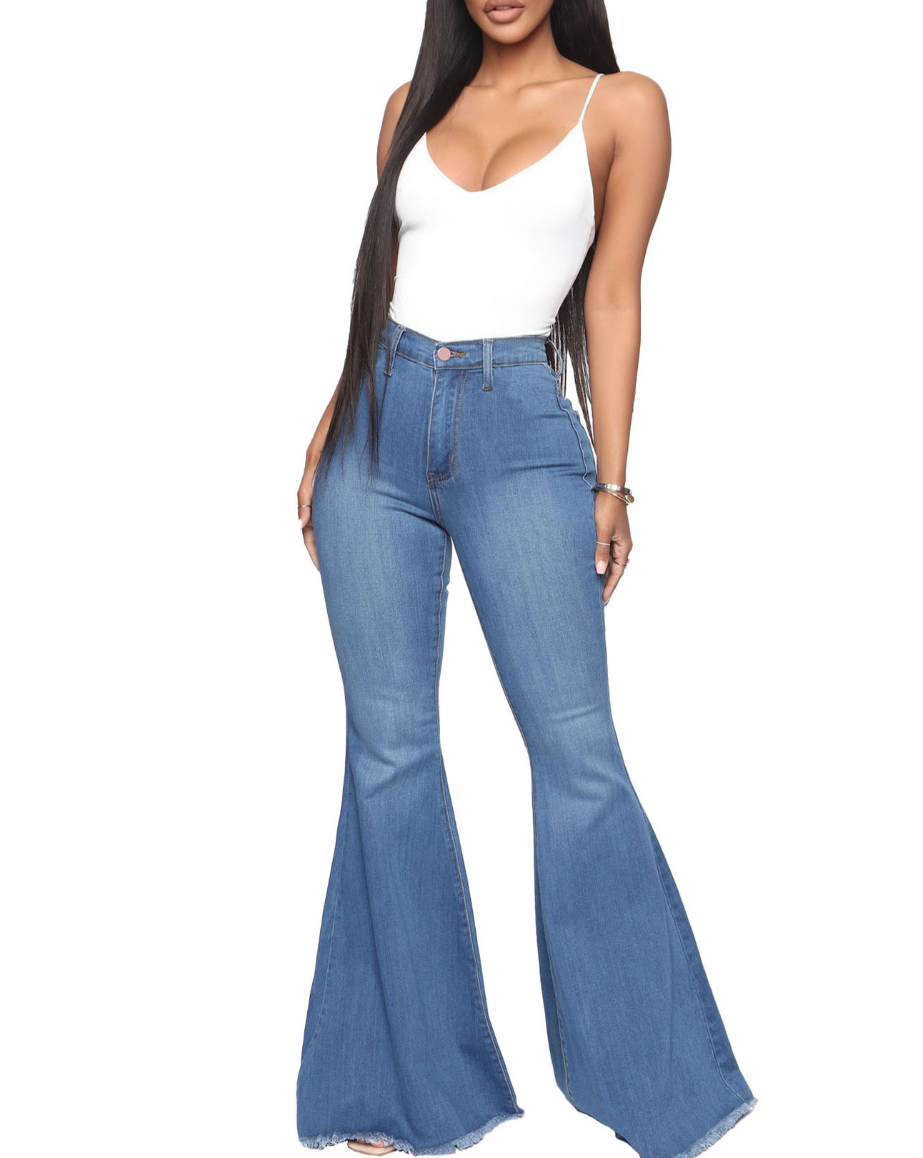 High-Waisted Slim Versatile Fit Stretch Flare Jeans Lightblue