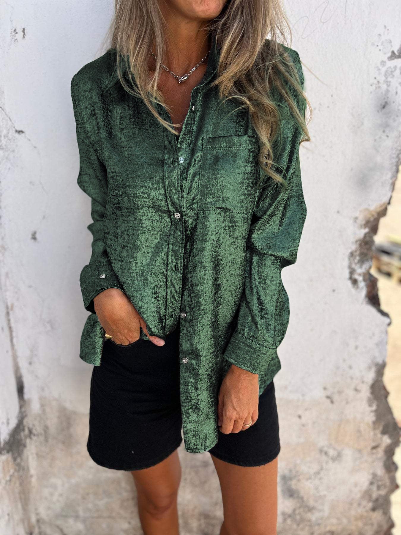 Casual Suede Fashionable Lapel Shirt green