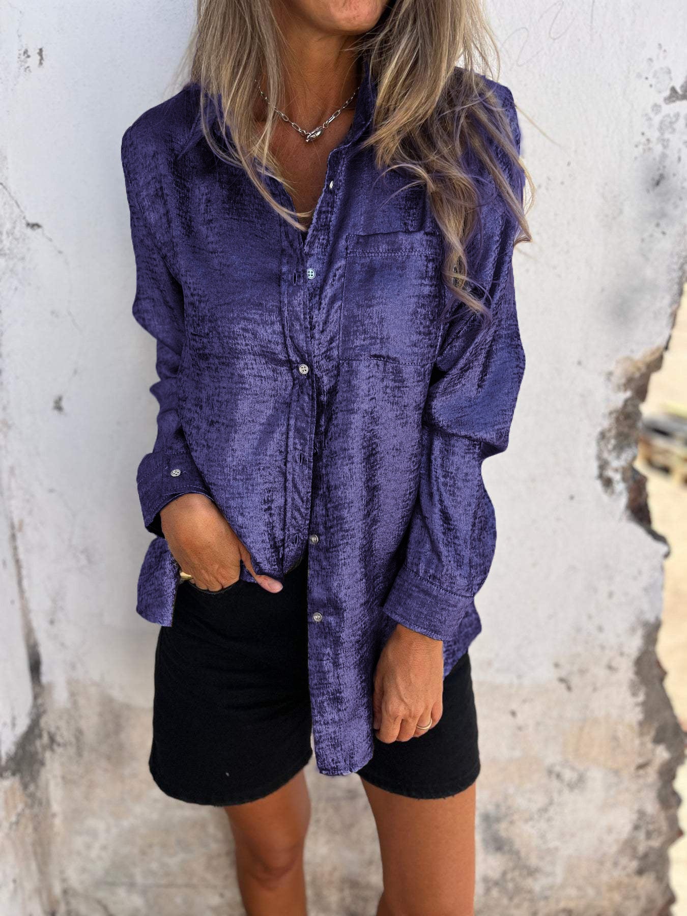 Casual Suede Fashionable Lapel Shirt purple