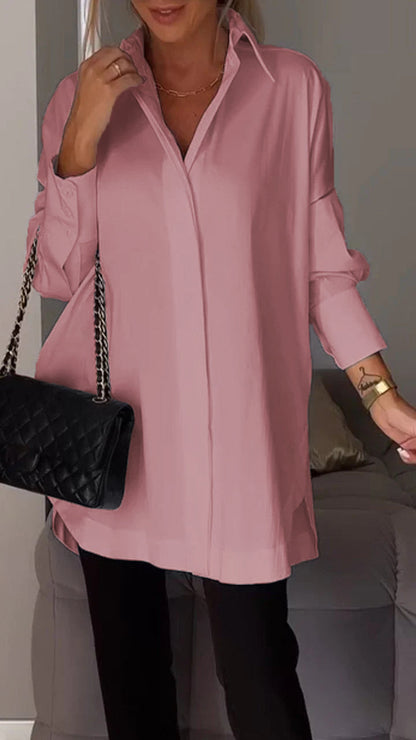 White Lapel Slit Shirt pink