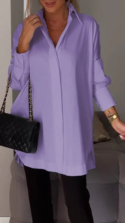 White Lapel Slit Shirt purple