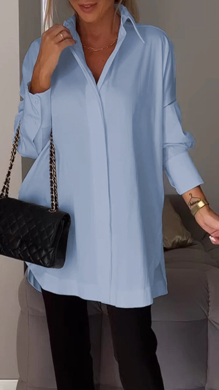 White Lapel Slit Shirt light blue