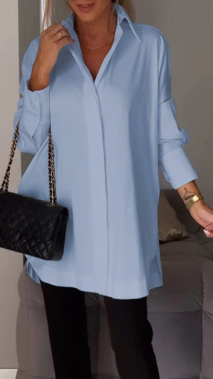 White Lapel Slit Shirt light blue