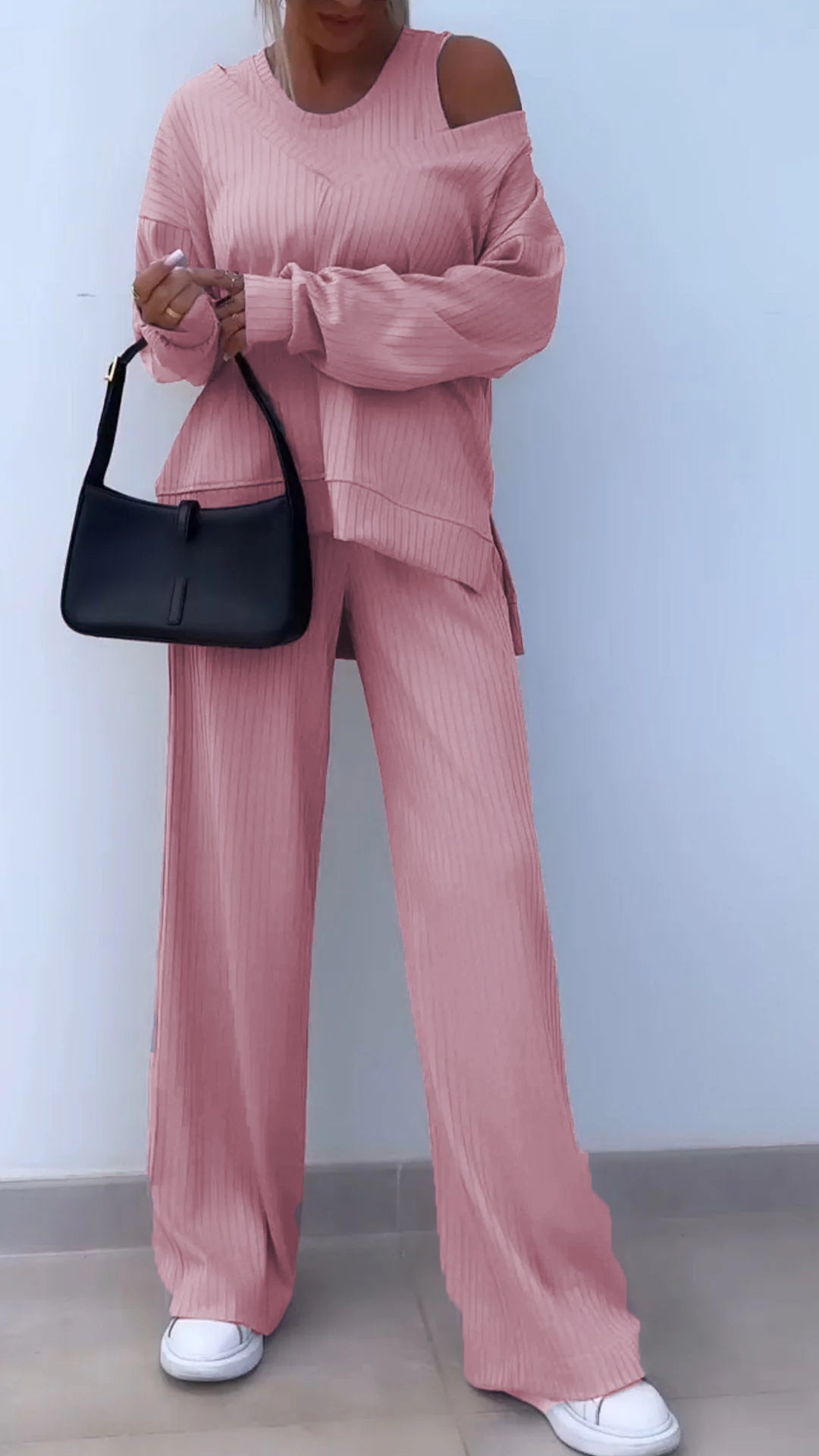 Casual V-neck Long-sleeved Three-piece Suit pink