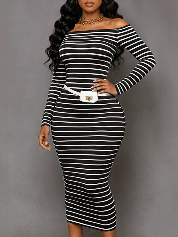 Stripe  Off-Shoulder Bodycon Dress