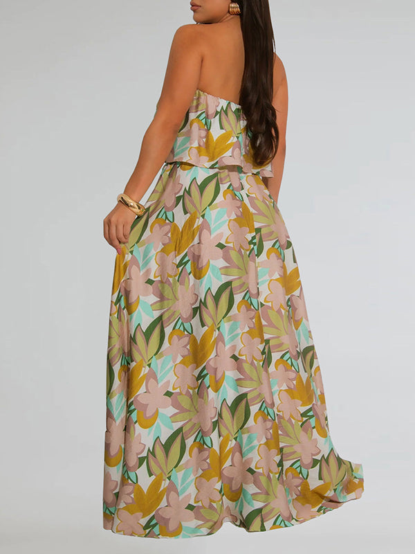 Printed Strapless Slit Dress