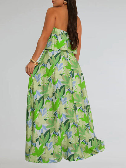 Printed Strapless Slit Dress