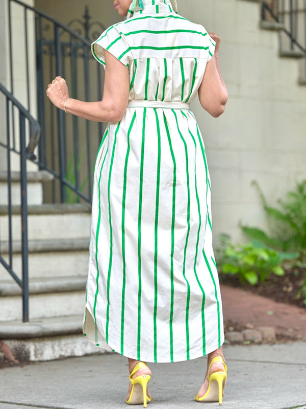 Stripe Sleeveless Shirt Dress