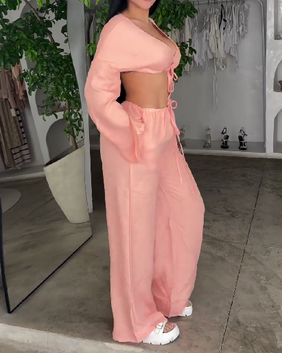 Casual Wide Leg Pants Two Piece Set (Pre-sale)