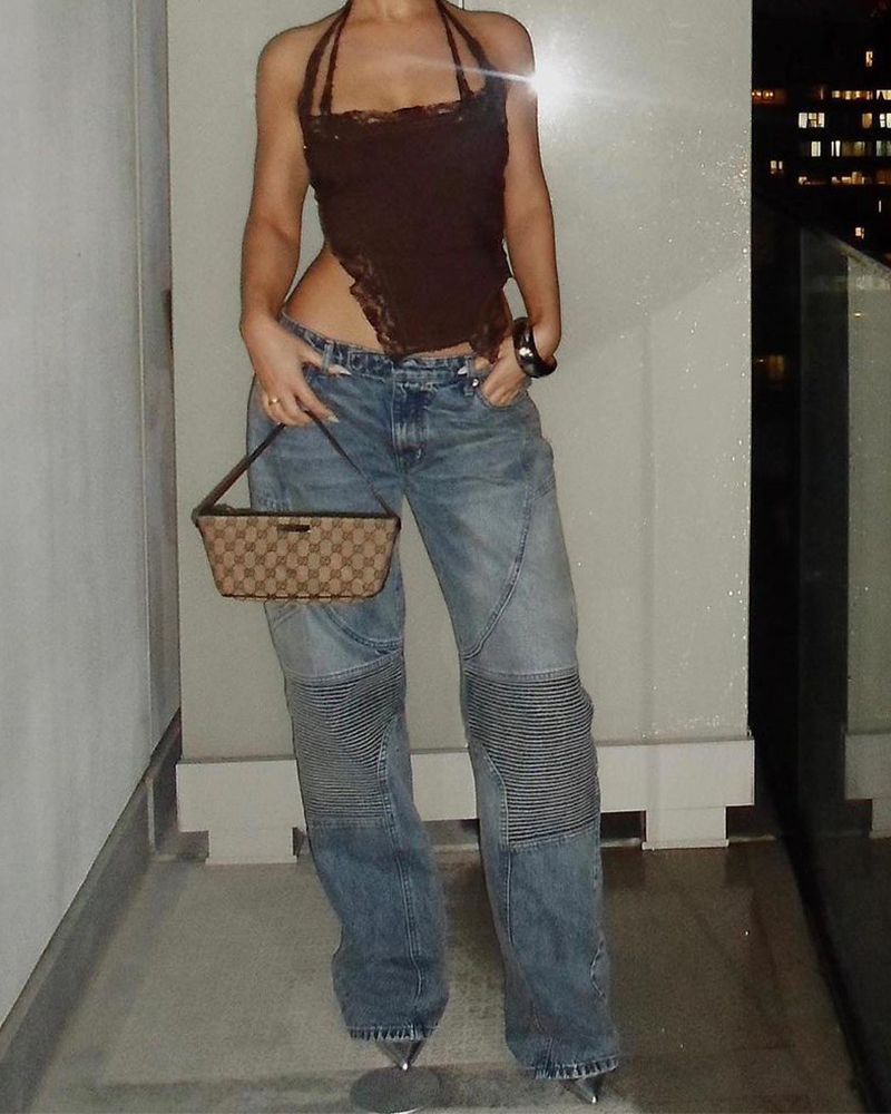 Loose Denim Pants At Mid-Waist