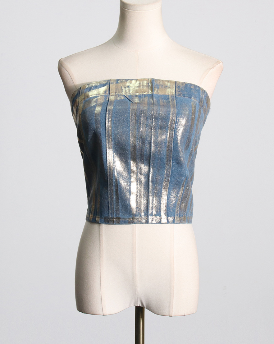 Retro Hot Stamping Slim Denim Tube Top for Women