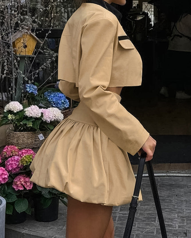 Windbreaker Lapel-Baring Bud Skirt Suit