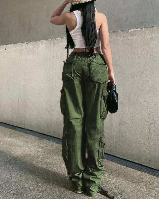 Low-Rise Multi-Pocket Cargo Casual Pants