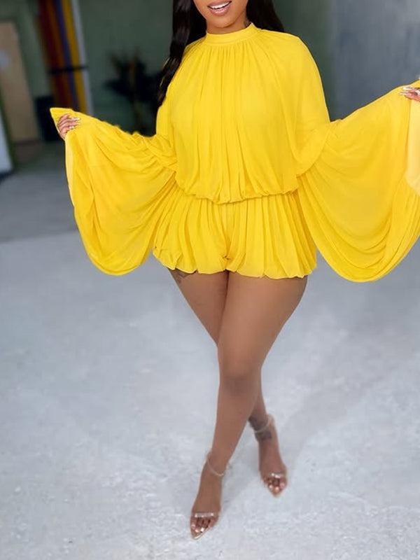 Morchique Bell-Sleeve Ruched Romper