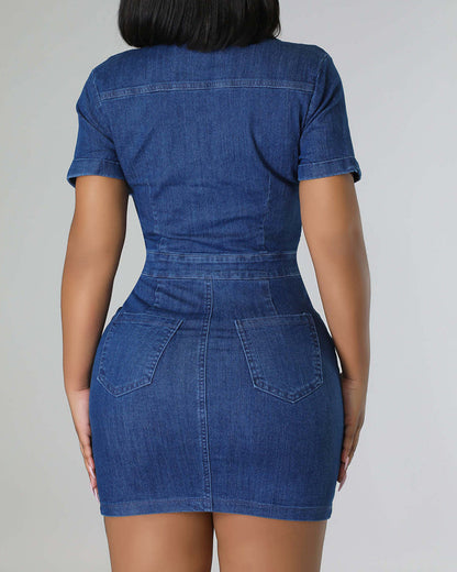 Denim Shirt Short Skirt Hip Suit (Pre-sale)