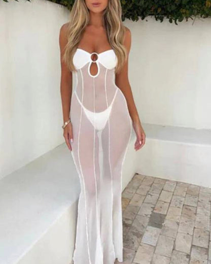 Breast-Wrapped Mesh See-Through Bodycon Dress White