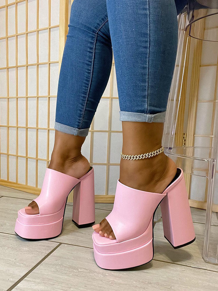 Platform Chunky Heeled Mules