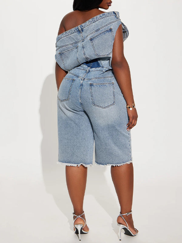 Boat-Neck Denim Romper