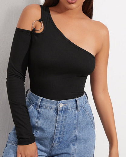 Irregular Off-Shoulder Sexy Long-Sleeved Hollow Single-Sleeved Top