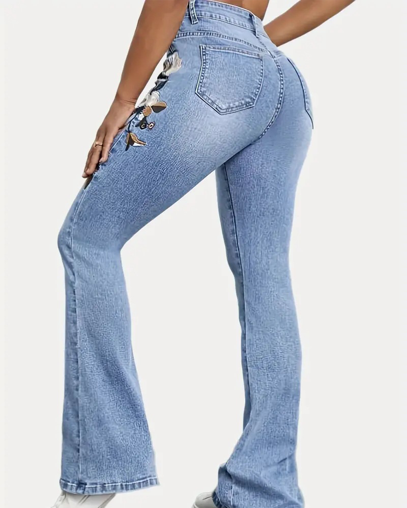 Embroidered Flared Trimmed Jeans