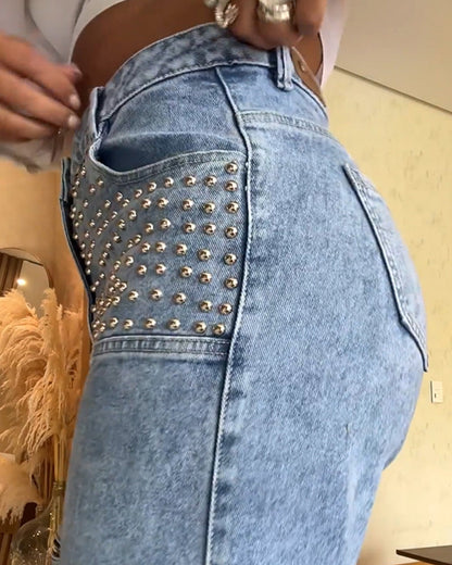 Beaded Big Pocket Baggy Jeans