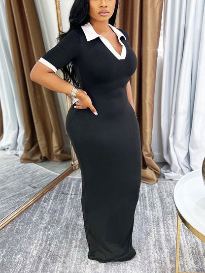 Contrast Polo Bodycon Maxi Dress