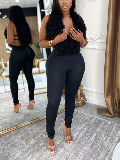 Fur Halter Vest & Leggings Set