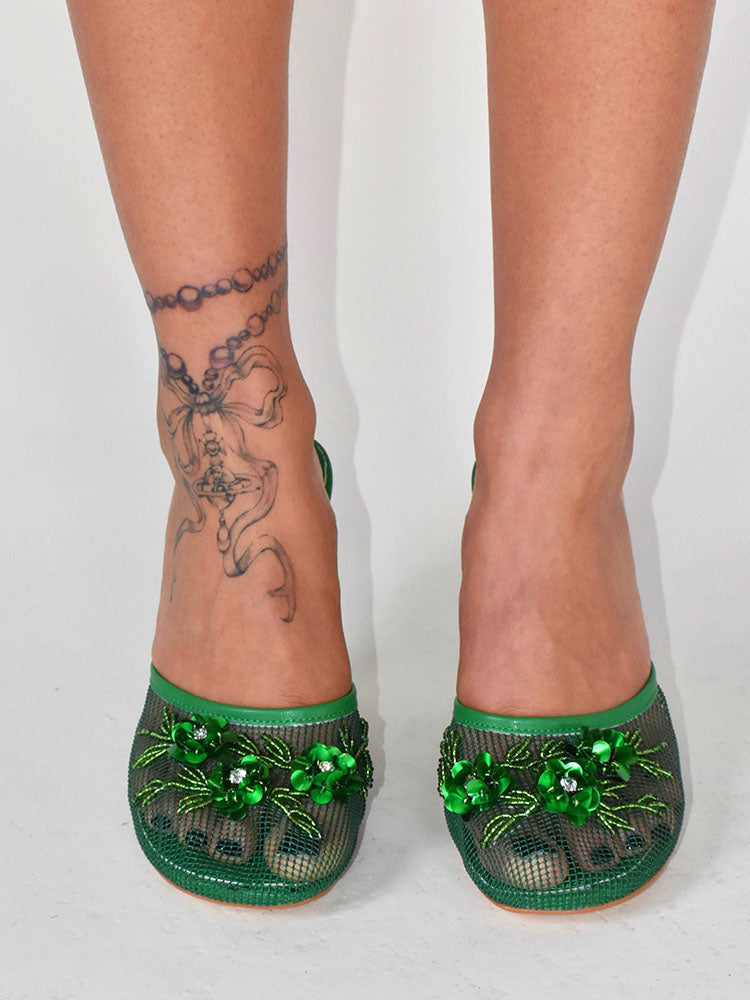 Floral Embroidered Mesh Wedge