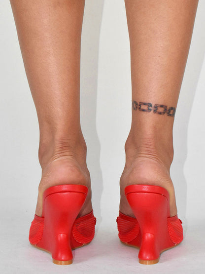 Floral Embroidered Mesh Wedge