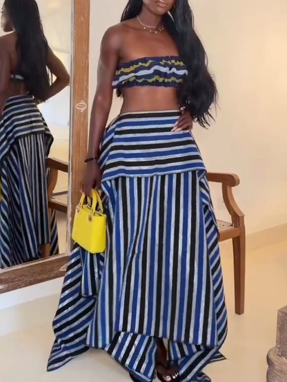 Asymmetric Striped Skirt