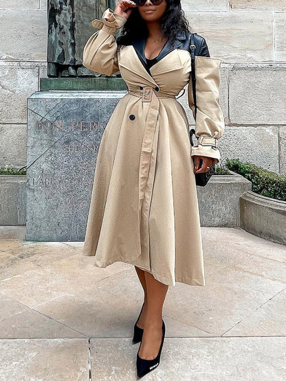 Leather Contrast Belted Trench Coat